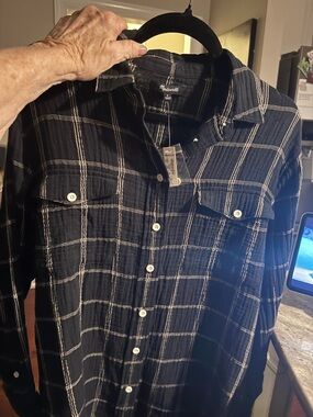 Madewell Black Plaid Cotton Button-Down Shirt